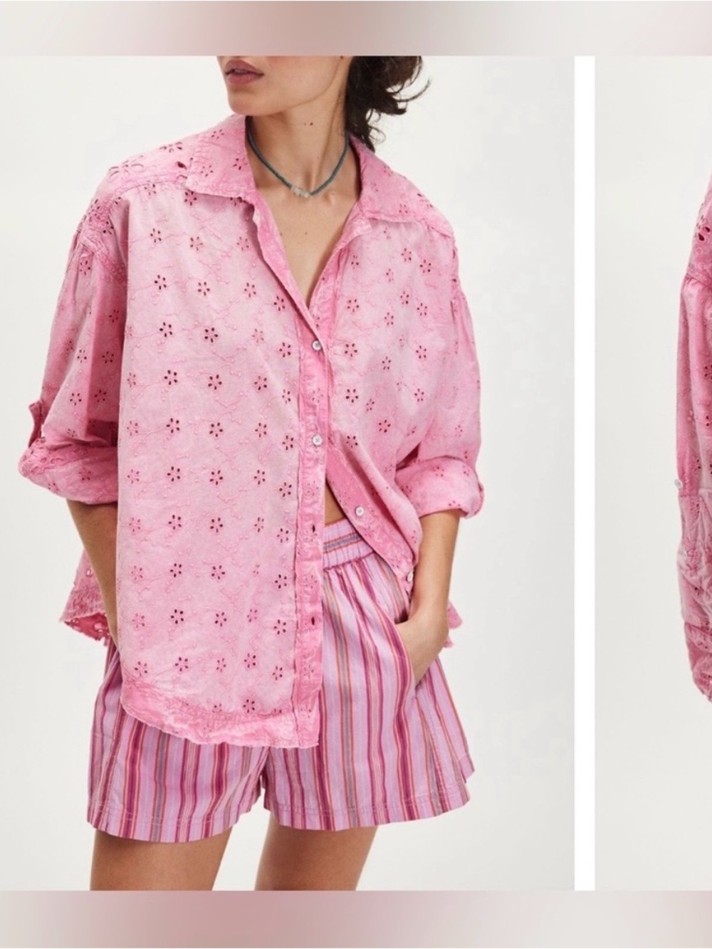 NWOT We The Free Mae Washed Eyelet Shirt by Free People in the shade "pink wash. - Picture 2 of 9